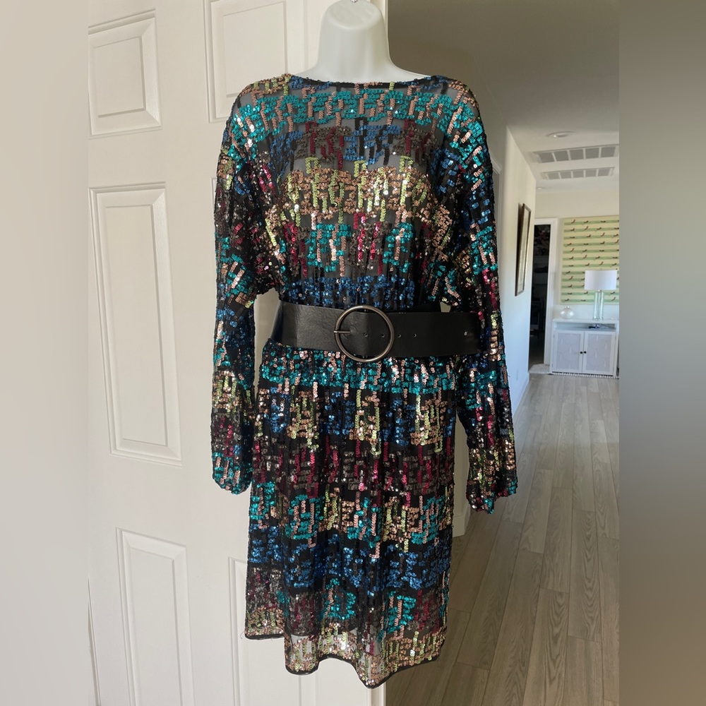 Zara Open Back Belted Sequin Dress